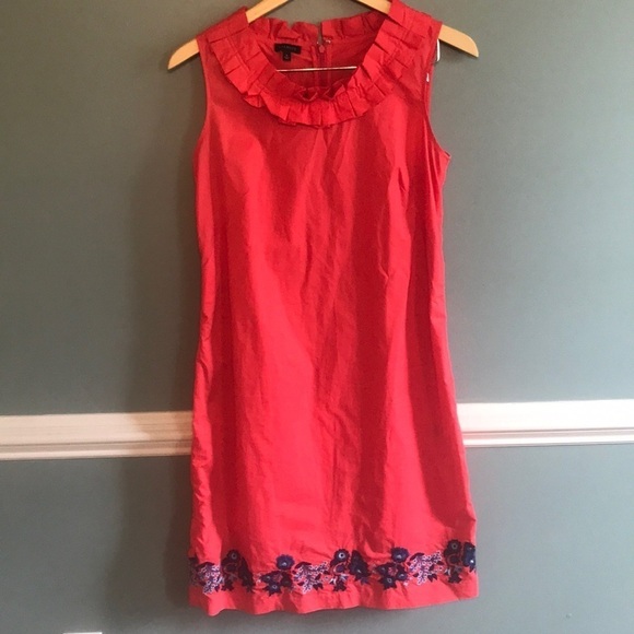 Talbots- embroidered cotton ruffle sheath dress. Size 6. Tea party preppy summer - Picture 1 of 9